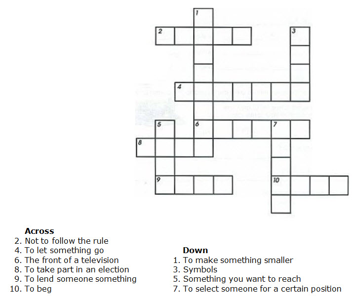 Crossword puzzle with Across and Down clues after the puzzle