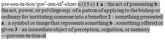 Full dictionary entry with definition segment highlighted (print only); see sample 22-11, lines 3-15 