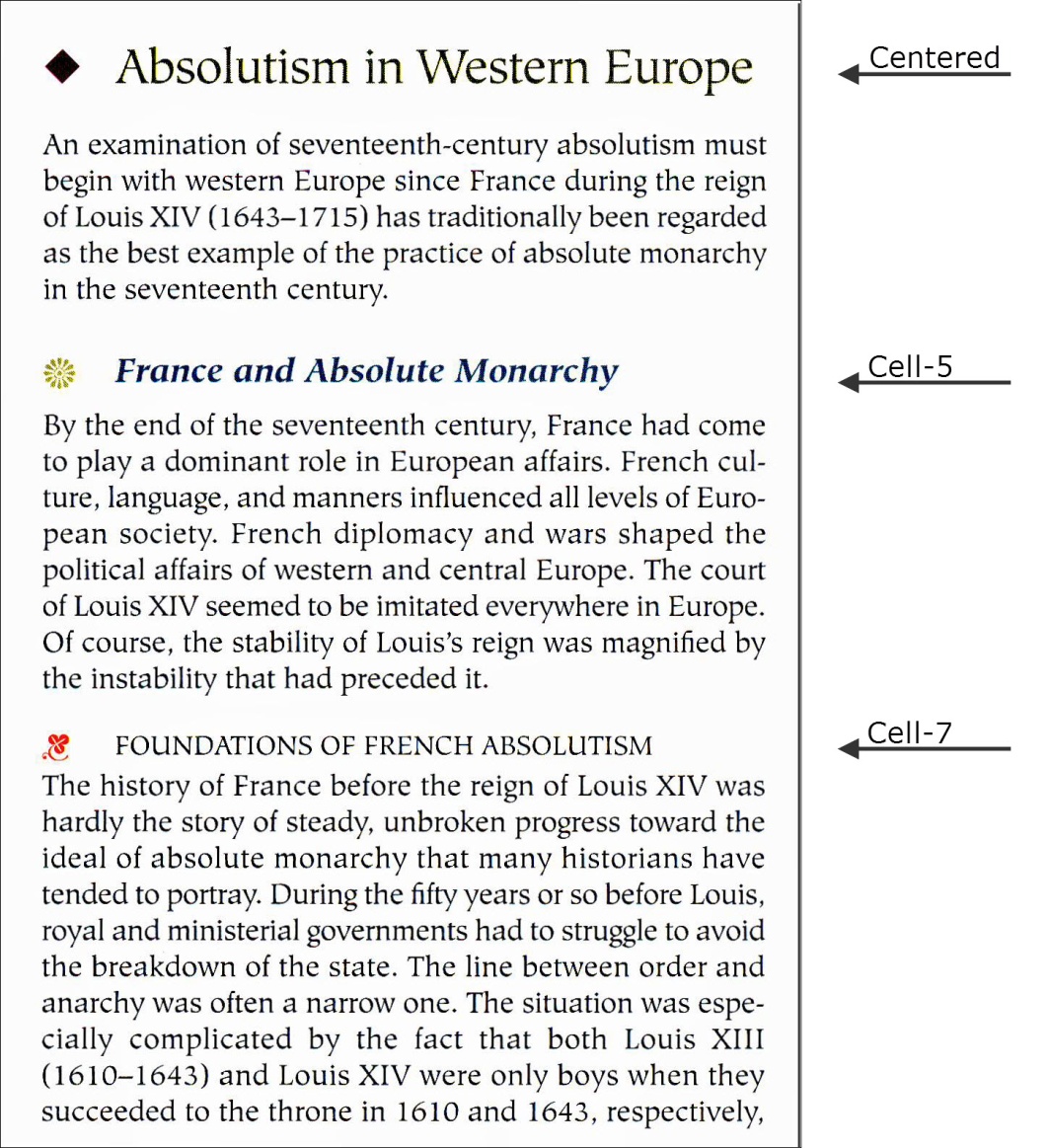 Partial page with three distinct types of headings