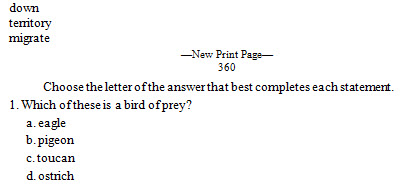 A list ends a print page and directions are at the top of the next print page