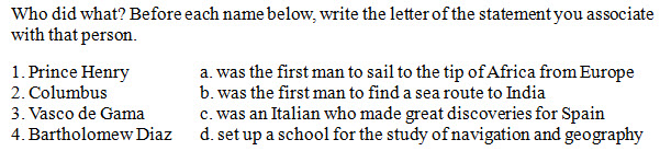 Directions followed by two columns for matching; there are no column headings; the first column is numbered, and the second column is lettered