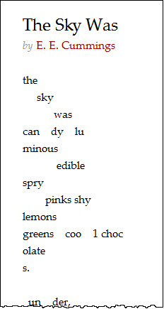 Poem with spacing between letters within words and irregular indention 