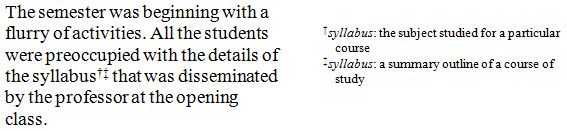 A dagger and double dagger reference indicators appear after the same word; notes with each indicator are at the right margin, with the referenced word indicated in italics and followed by a colon