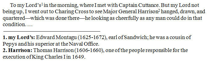 Paragraph with superscript numbered notes; two notes are in the note section at the end of the print page, with each referenced word indicated in bold and followed by a colon