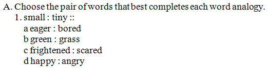 Analogy symbols are used within answer choices
