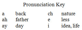 Pronunciation key in columns; each entry is followed by example words in regular type
