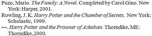 Three entries of a bibliography; the third entry begins with three hyphens 