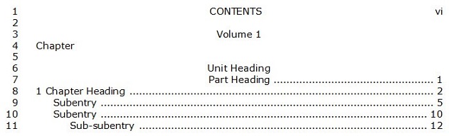 Skeleton layout for table of contents