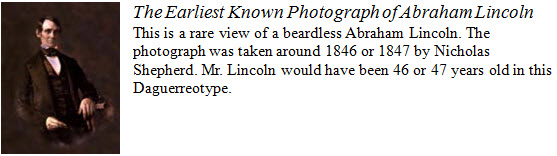 Photograph of a beardless Abraham Lincoln, along with a caption
