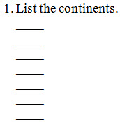 Numbered item followed by a vertical list of seven write-on-lines
