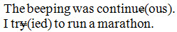 A word within each sentence has a crossed-out letter, which is followed by an unspaced replacement enclosed in parentheses