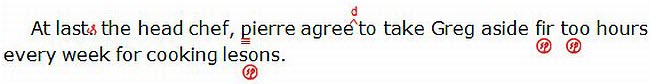 A sentence has six proofreading marks