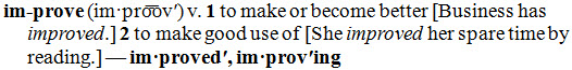 Dictionary entry is a single paragraph; definitions are indicated by bold numbers; bold run-in derived entries are at the end of the paragraph